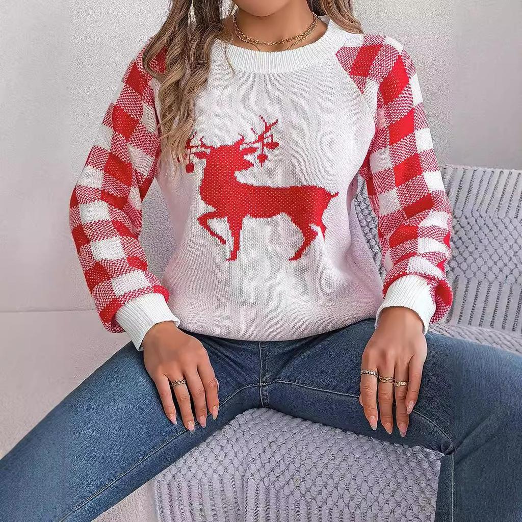Podzim Zima Vintage Volný Dlouhý rukáv Top Potisk Cardigan Pletené zboží Vánoční svetr s výstřihem