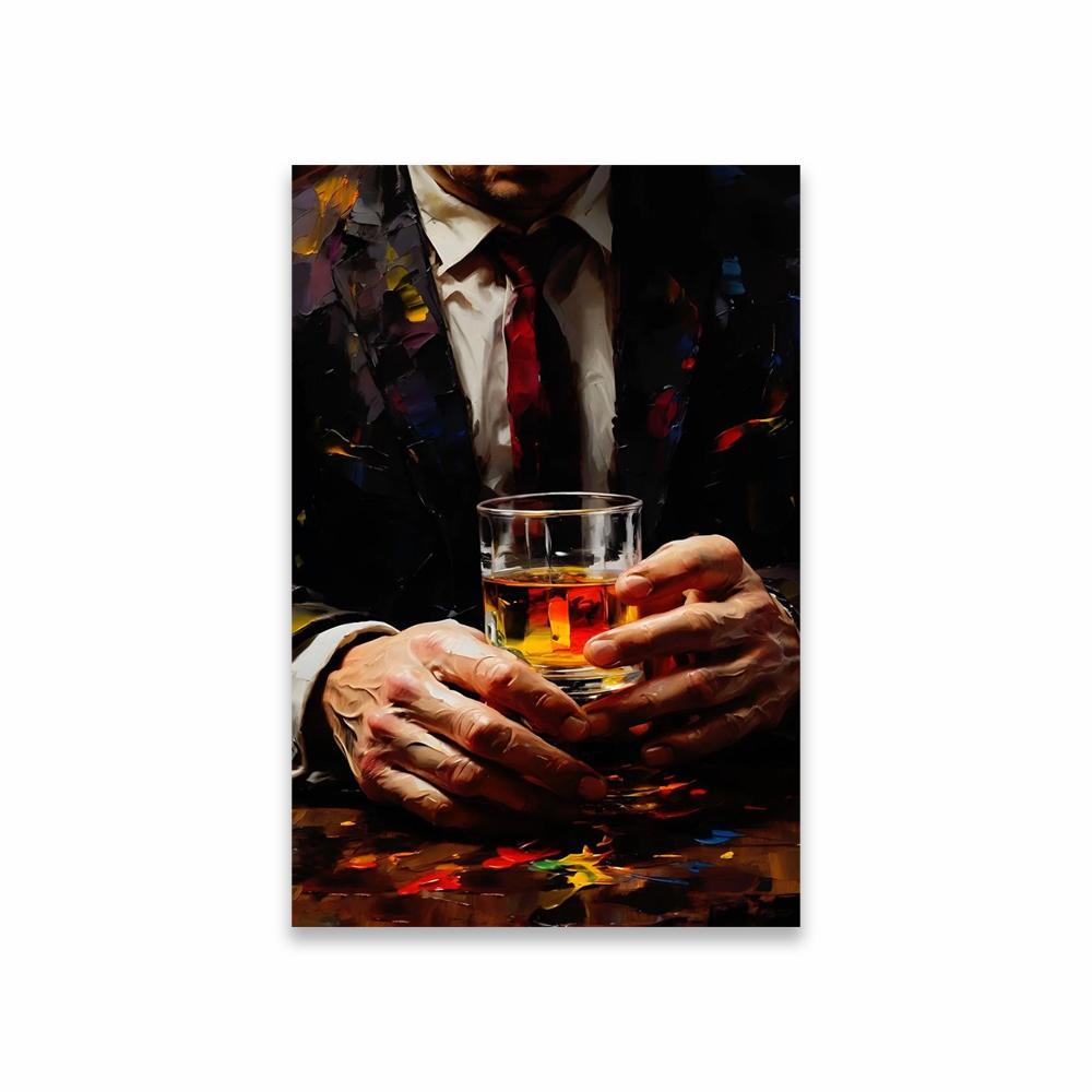 Fashion Portrait with Champagne Glass Wall Art Poster Blue Abstract Woman Wall Art Print Aesthetic Art Canvas Painting Decor