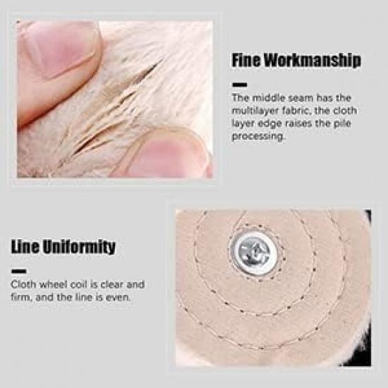 Utoolmart 2-Inch Buffing Polishing Pad Wheel Cotton with 1/4-inch Handle for Manifold Aluminum Stainless Steel Chrome 6 Pcs