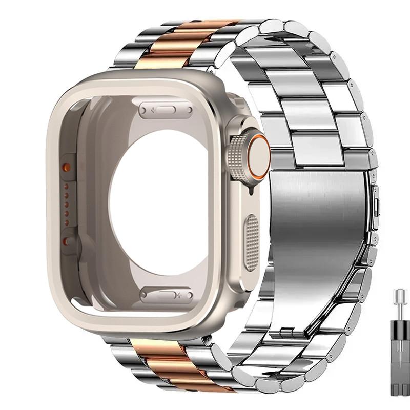 Alloy Case+Stainless Steel Strap For Apple Watch Ultra 2 1 49mm 46mm 45mm 44mm Hollow Out Protective Cover For Iwatch 10 9 8 7 6