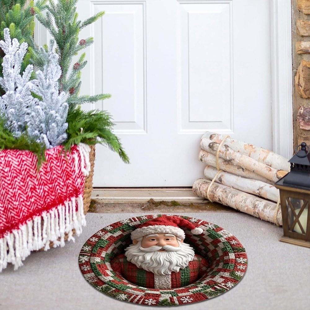 Imitation Cashmere Christmas Round Carpet 3D Special-shaped Santa Claus Floor Mat  Home Decor