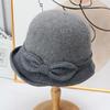 French bow knitted bucket hat women's autumn and winter retro basin hat short-brimmed top hat elegant and versatile small hat