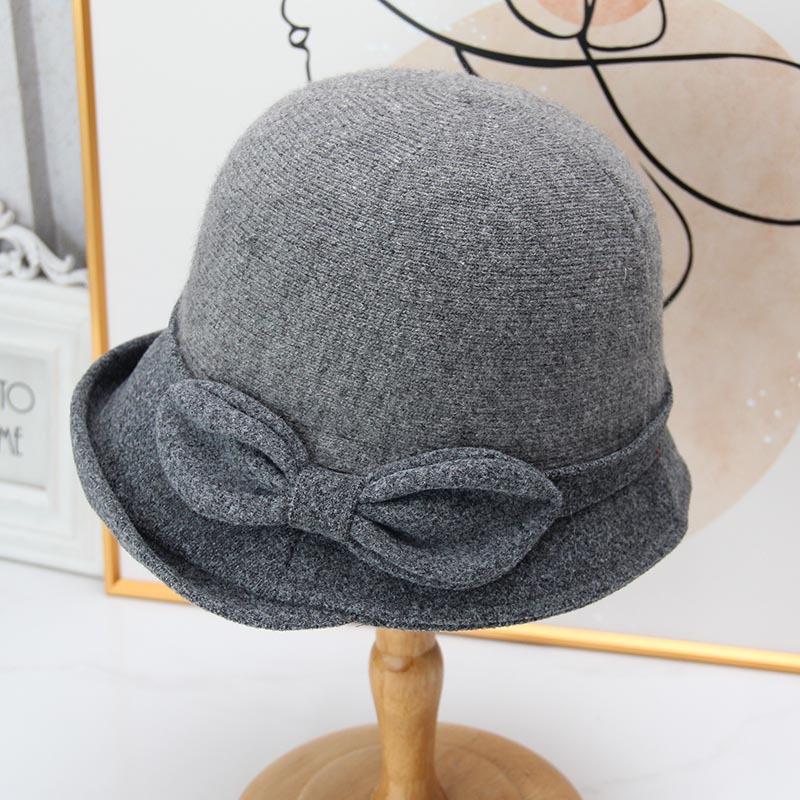 French bow knitted bucket hat women's autumn and winter retro basin hat short-brimmed top hat elegant and versatile small hat