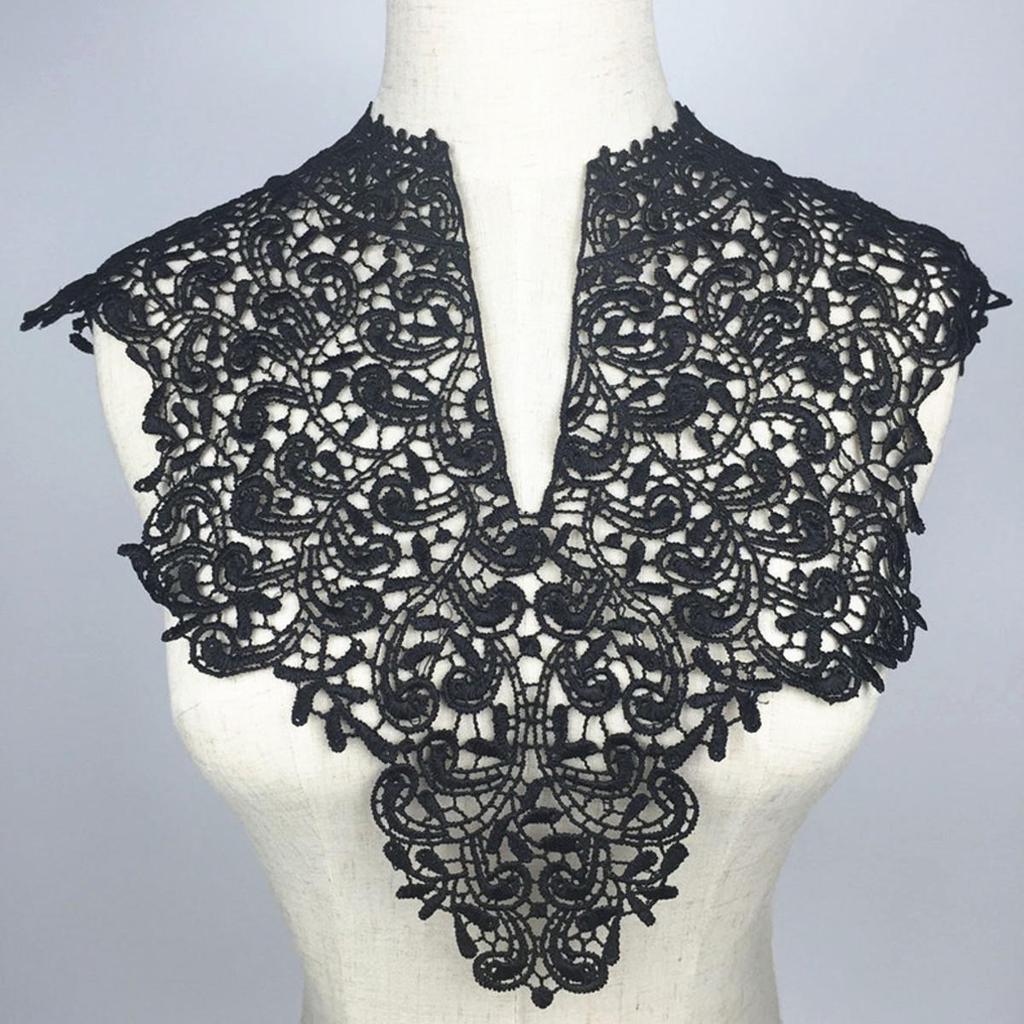1Pcs Spitze Kragen Ausschnitt Blumen Stickerei Spitze Applique Schwarz Weiss