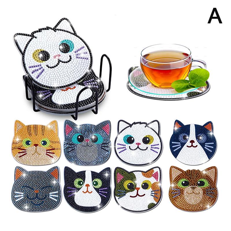 

Набор из 8 шт./набор DIY Подставки для напитков с алмазной вышивкой с котиками Противоскользящие подставки с держателем Подставка для алмазной вышивки