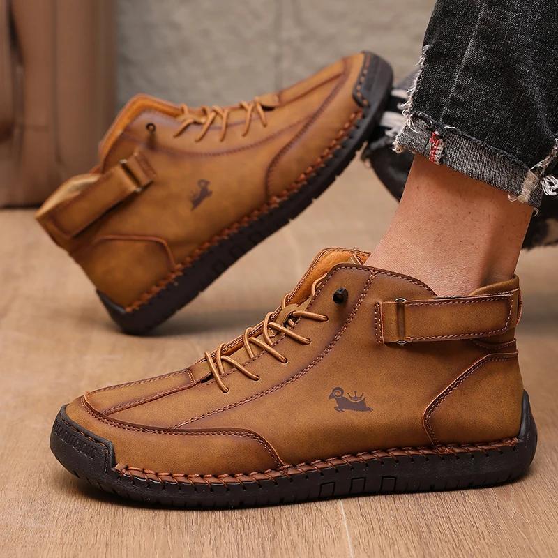Men's Handmade Leather Ankle Boots Retro Crafted Design Hiking Loafer Unique Comfortable Footwear Luxury Man Boots 2025 New In