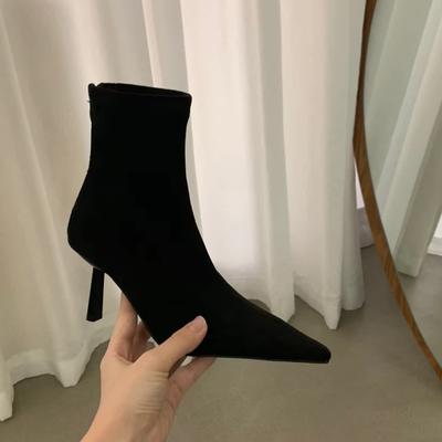 Mode 2025 Nieuwe Herfst Hoge Hak Stretch Slanke Dames Enkellaarsjes Herfst Dames Elegant Puntige Neus Korte Botas Zapatos De Mujer