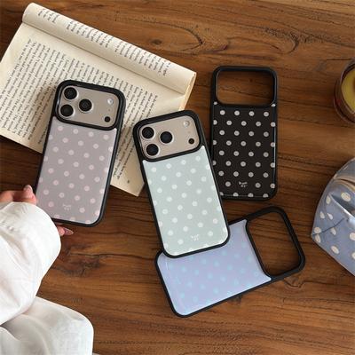 Vintage Polka Dot Large Window Phone Case For iPhone 14 15 16 17 Pro Max INS Minimalist Shockproof Protective Cover 4 Colors