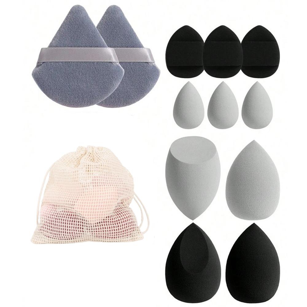 

Набор из 12 спонжей для макияжа, включая треугольные пуховки, косметические яйца и т. д., для глаз и уголков глаз. Для всех типов кожи, подарочный набор черный серый