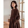 Autumn 2021 Japanese-Korean Corduroy Literary Dress - Women's Long-Sleeve Midi Skirt