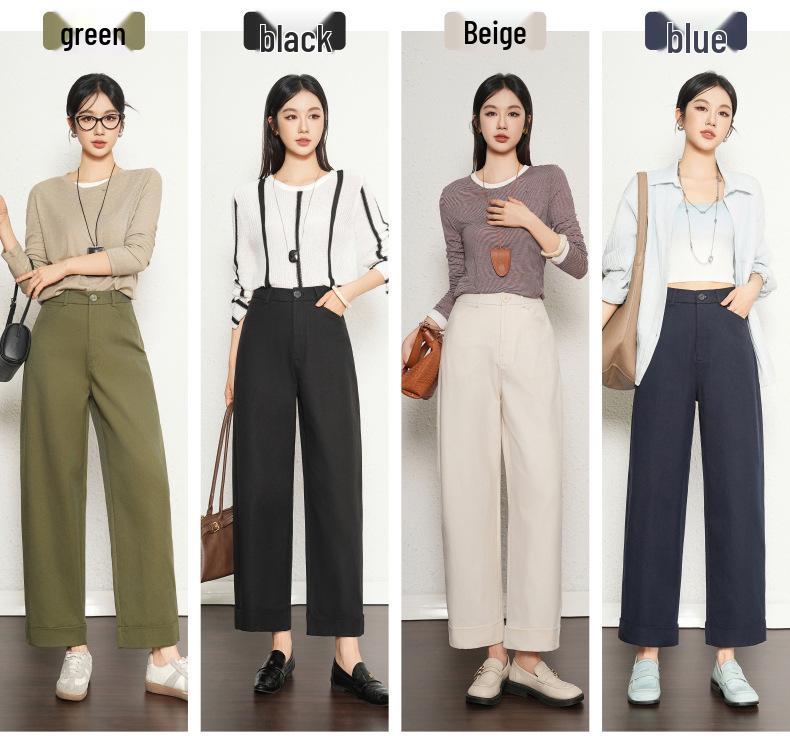2025 Women's Small Size Cotton Linen Wide Leg Pants - Versatile, Slimming, Casual for Spring & Autumn