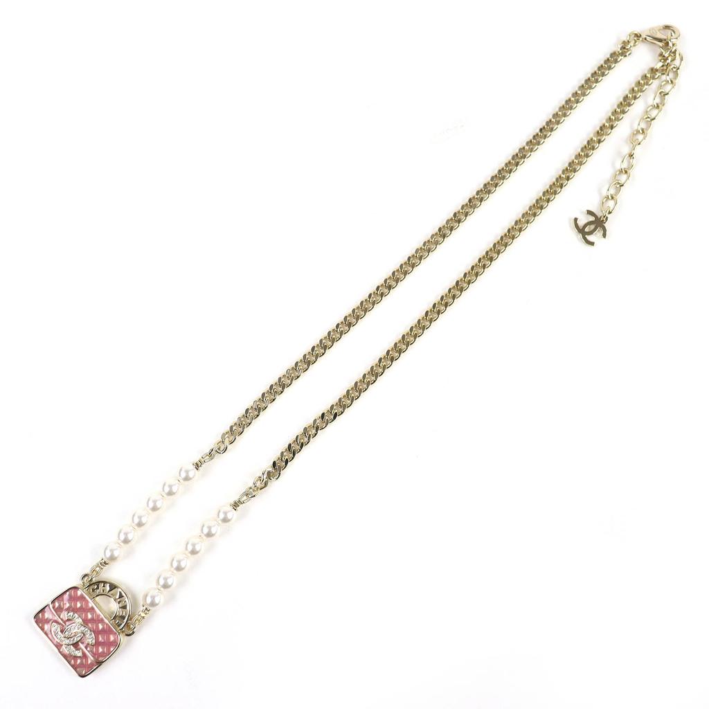 Excellent CHANEL Necklace COCO Mark Rhinestone Matelasse Bag B24S ABD331 B16656 Used