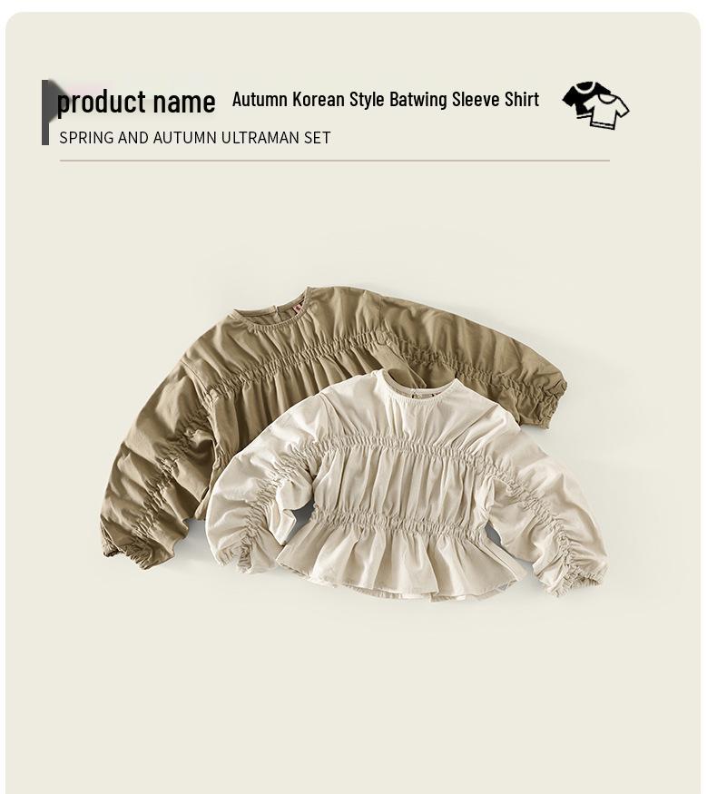 2025 Jesienna Dziewczęca Koszula z Bawełny Pranej w Stylu Koreańskim z Wygodnym Rękawem Nietoperzowym