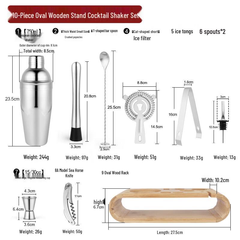 Handun 304 Stainless Steel Cocktail Shaker Set (10-Piece)