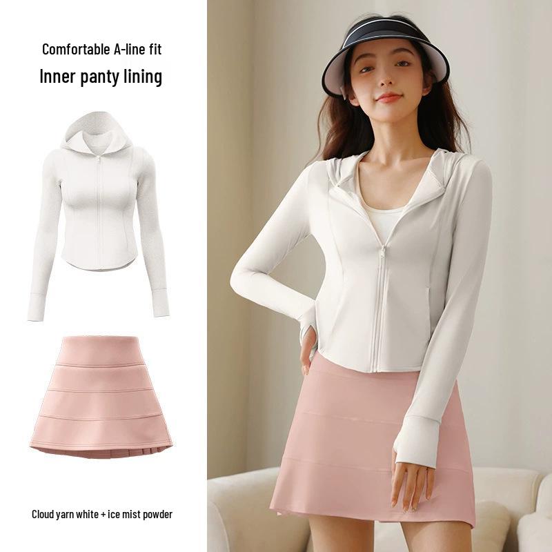 

Комплект для йоги из ледяного шелка с защитой от УФ-лучей: Дышащая куртка от солнца с приталенной юбкой А-силуэта X-Large