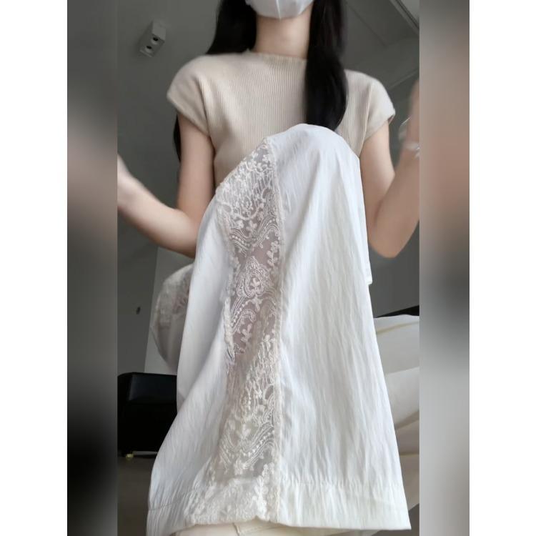 Pantalones Patchwork de Encaje Vintage Mujer Verano Sueltos High Street Pierna Ancha Casual