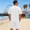 Men Waffle Grid Textured 2 Piece Outfits, Crew Neck Short Sleeve T‑Shirt Drawstring Elastic Waist Shorts Casual Summer Track Suit Set Multiple Colors