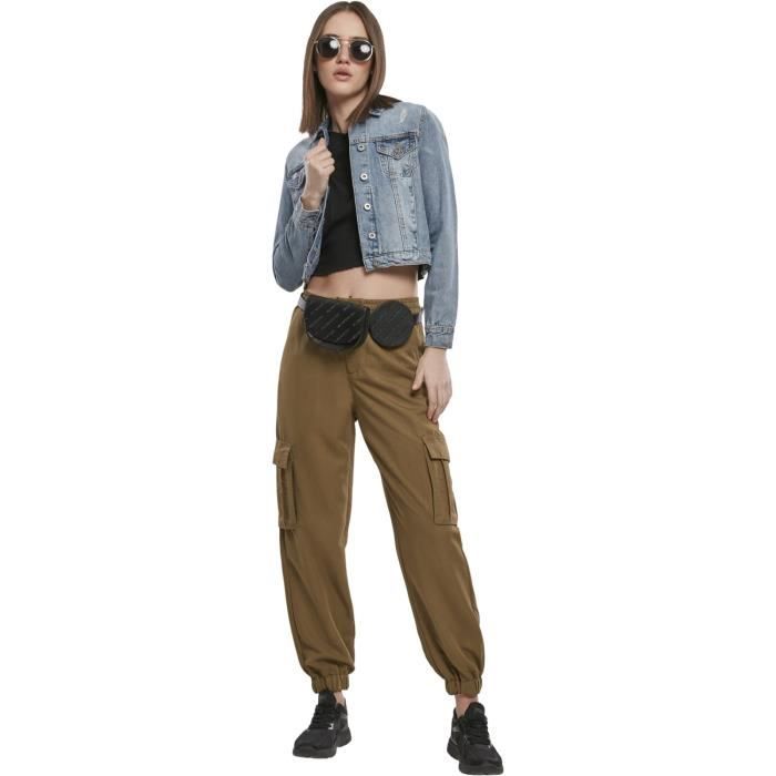 Damen Cargo-Trainingshose aus Twill - Urban Classics - High Waist - Oliv - Braun