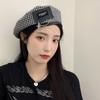 Vintage Plaid Hat With Chain Cool Fashionable Japanese Beanies Metal Patch Beret Elegant Sweet Trendy Street Painter Hat