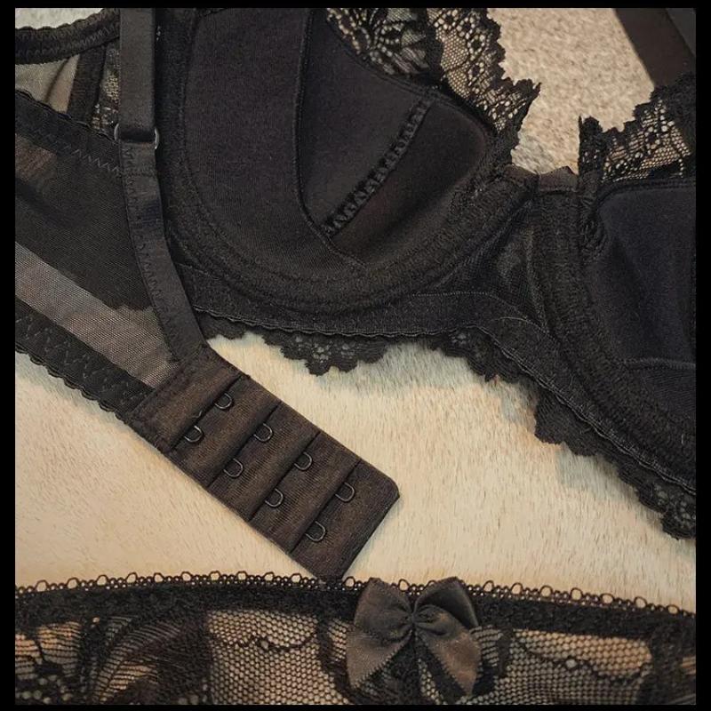 Ladies Summer Violet Lingerie French Thin Cup Push Up Bra Set Sexy Lace Flowers Embroidery Women Underwear Bra Briefs Set