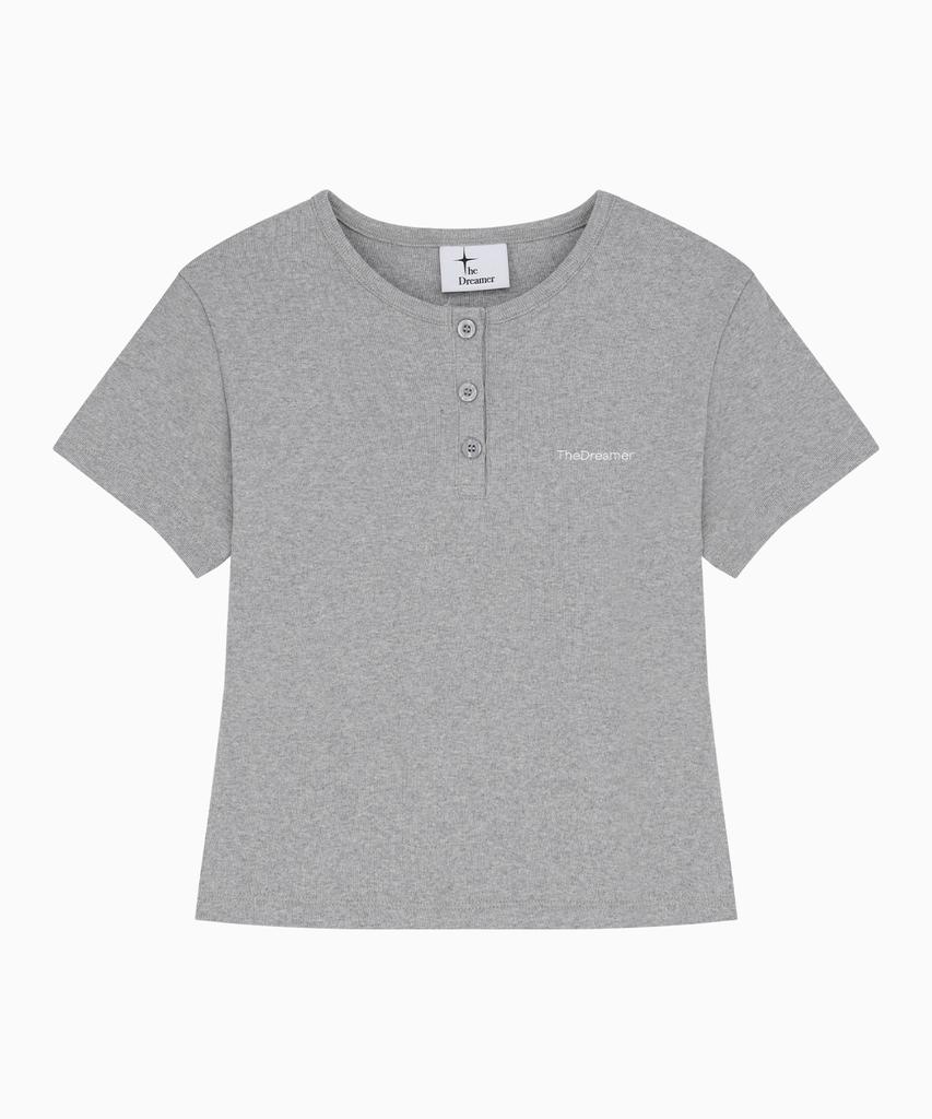 Deodeulimeo Healing Cotton Henley Neck Short Sleeve T-Shirt Melange Gray