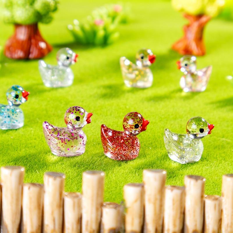 5Pcs Luminous Resin Duck Set Glittering Miniature Decor for DIY Fairy Gardens Child Safe Resin Glow in The Dark Stickers
