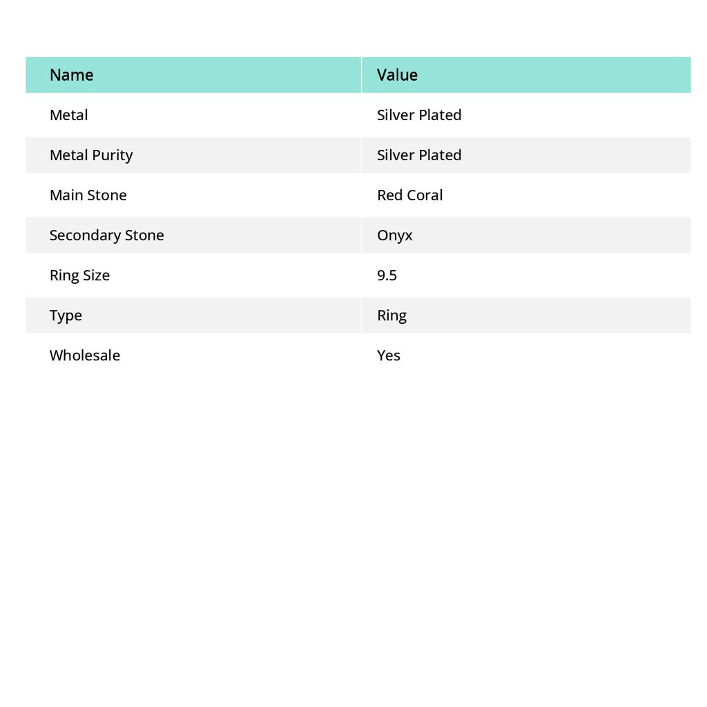 Natural Red Coral, Onyx Gemstone Handmade Jewelry Ring Size 9.5 G3G63