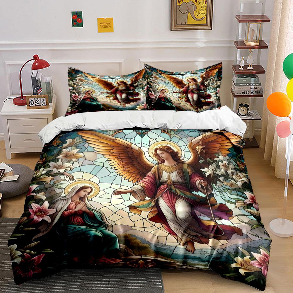 "Elegant Religious Decor Set" Soft Skin-Friendly Bedding Set Includes 1 Duvet Cover And 2 Pillowcase, Gift