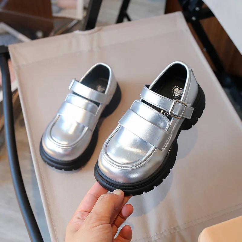 Children's Leather Shoes Thick Bottom Causal Girls Black School Shoes Round-toe Fashion Kids Versatile Princess Mary Jane Shoes