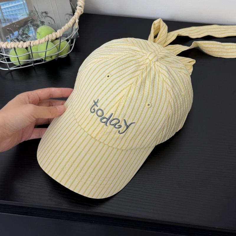 Embroidered Letter Baseball Cap Striped Design Sweet Bow Tie Sports Hat Bow Ribbon Design Cotton Material Embroidered Letter Cap