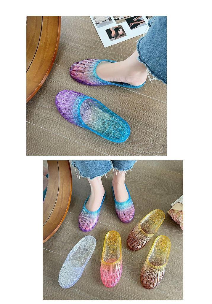 Women's Summer Crystal Toe Cover Non-Slip Jelly Flat Sandals for Outdoors and Home