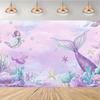 1 whimsical mermaid party backdrop | Shiny tail shell and starfish | polyester photo backdrop