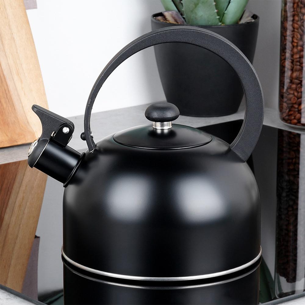 Czajnik Stalowy Czarny z Gwizdkiem do Gotowania Wody na Kuchence 2L