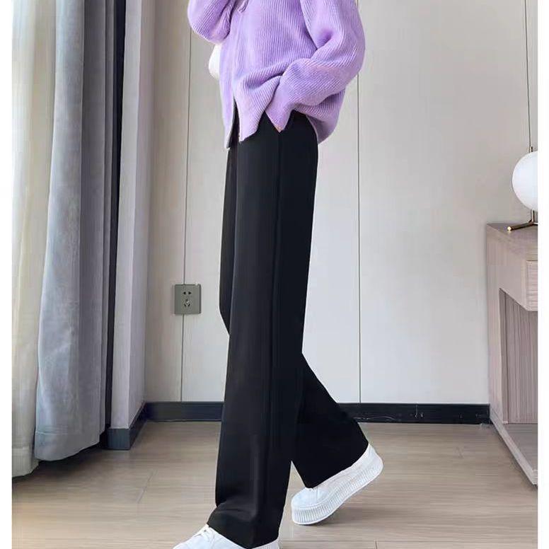 Women's High-Waist Black Wide-Leg Pants: 2026 Spring/Summer Petite Casual Drapey Long Straight Pants