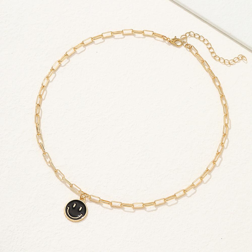 Trendy Alloy Smiley Face Necklace With Colorful Geometric Design For Stylish Fashion