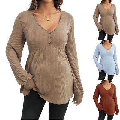 Women's Casual Comfortable V,neck Color Long Sleeve Maternity T,shirt Top