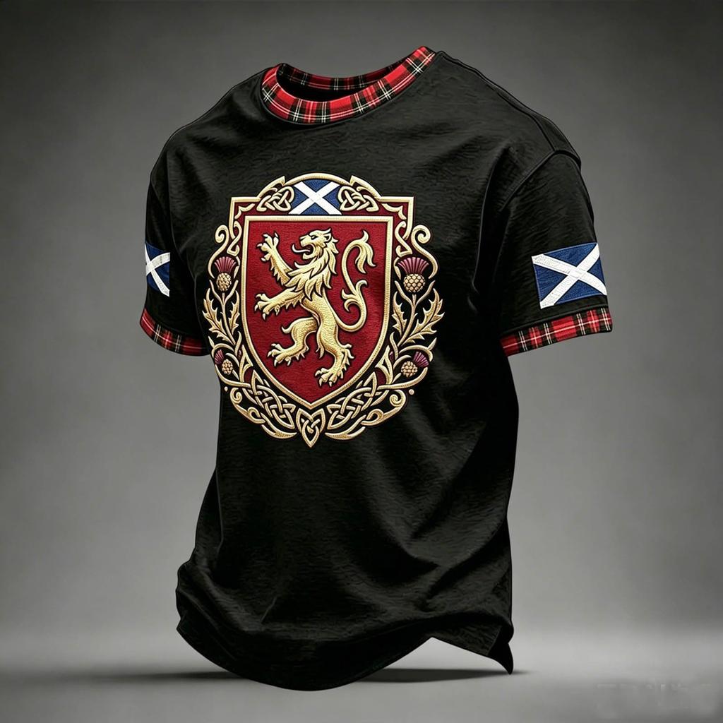 T-shirt Casual da Uomo con Maniche Raglan e Stampa a Quadri Calcio Scozzese, Manica Corta, Girocollo, per l'Uso Quotidiano