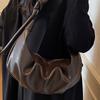 Autumn large-capacity retro soft leather pleated dumpling bag lazy style simple casual shoulder bag