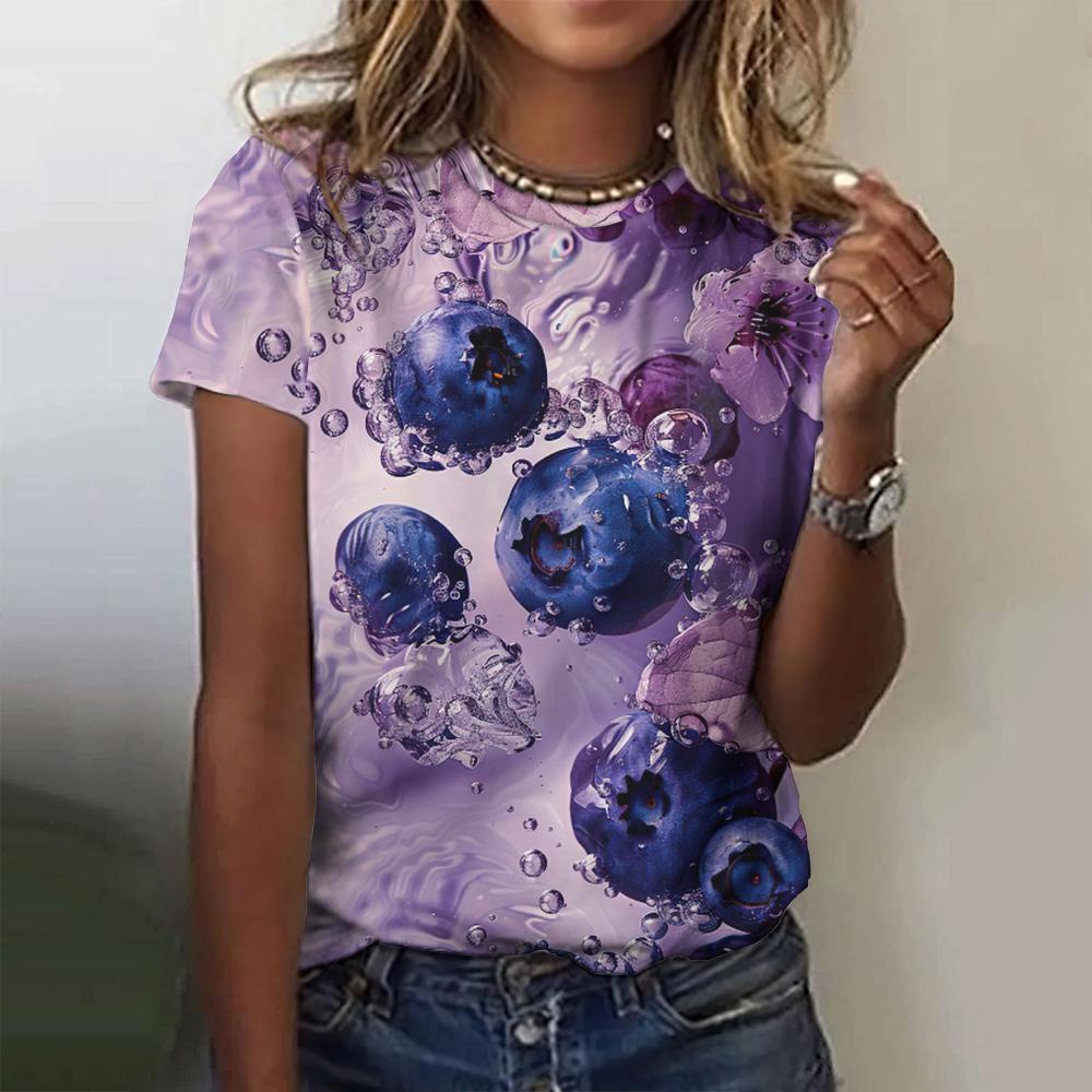 Women's Fruit T-Shirts Summer Strawberry 3D Printed O-Neck Short Sleeve T Shirt Y2k Harajuku Tees Tops Female Pullovers Clothing