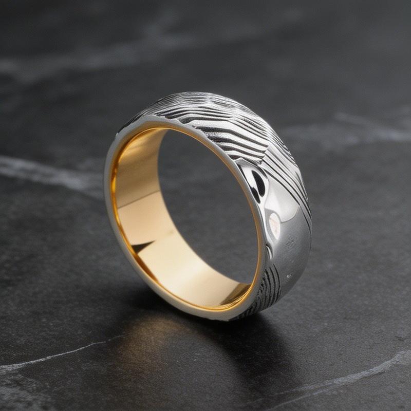 Wide Two-tone Textured Stainless Steel Ring for Men Women Anillos Vintage Wave Pattern Band Rings Size 6-9 Jewelry