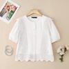 ZANZEA Women Casual Round Neck Patchwork Crochet Loose Short Sleeve Blouse