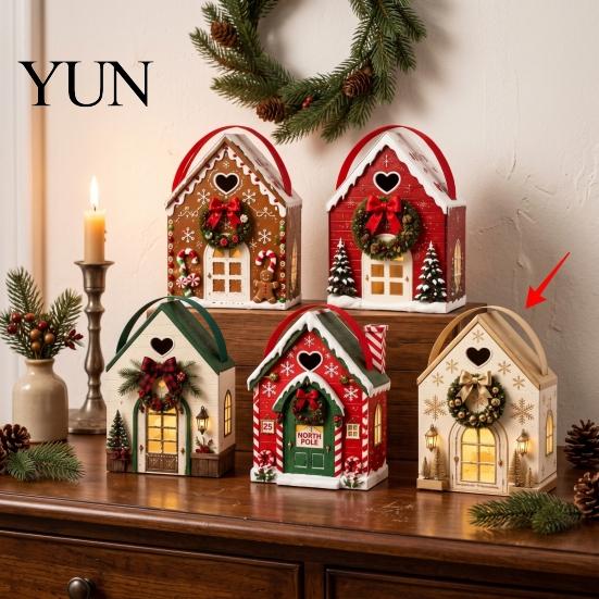Festive Cabin Packaging Christmas Wonderland Cottage Gift Box, House Shaped Paper Treat Boxes, Holiday Snack Storage Boxes Holder with Handle
