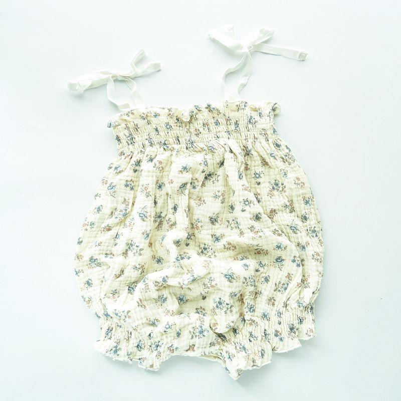 Days Single-Piece Floral Cable-Knit Short-Sleeve Baby Romper with Suspenders, Flat-Angle Romper, Double-Layer Cotton Gauze One-Piece Romper Jumpsuit Blue Flower Size 90 (Adjustable Shoulder Straps)