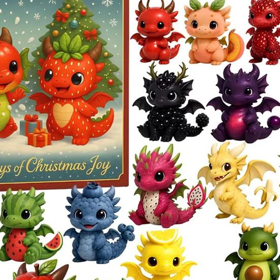 Christmas Fruit Dragon Advent Calendar 24 Days Dragon Collectible Ornament Xmas Countdown Calendar Box Holiday Party Gift