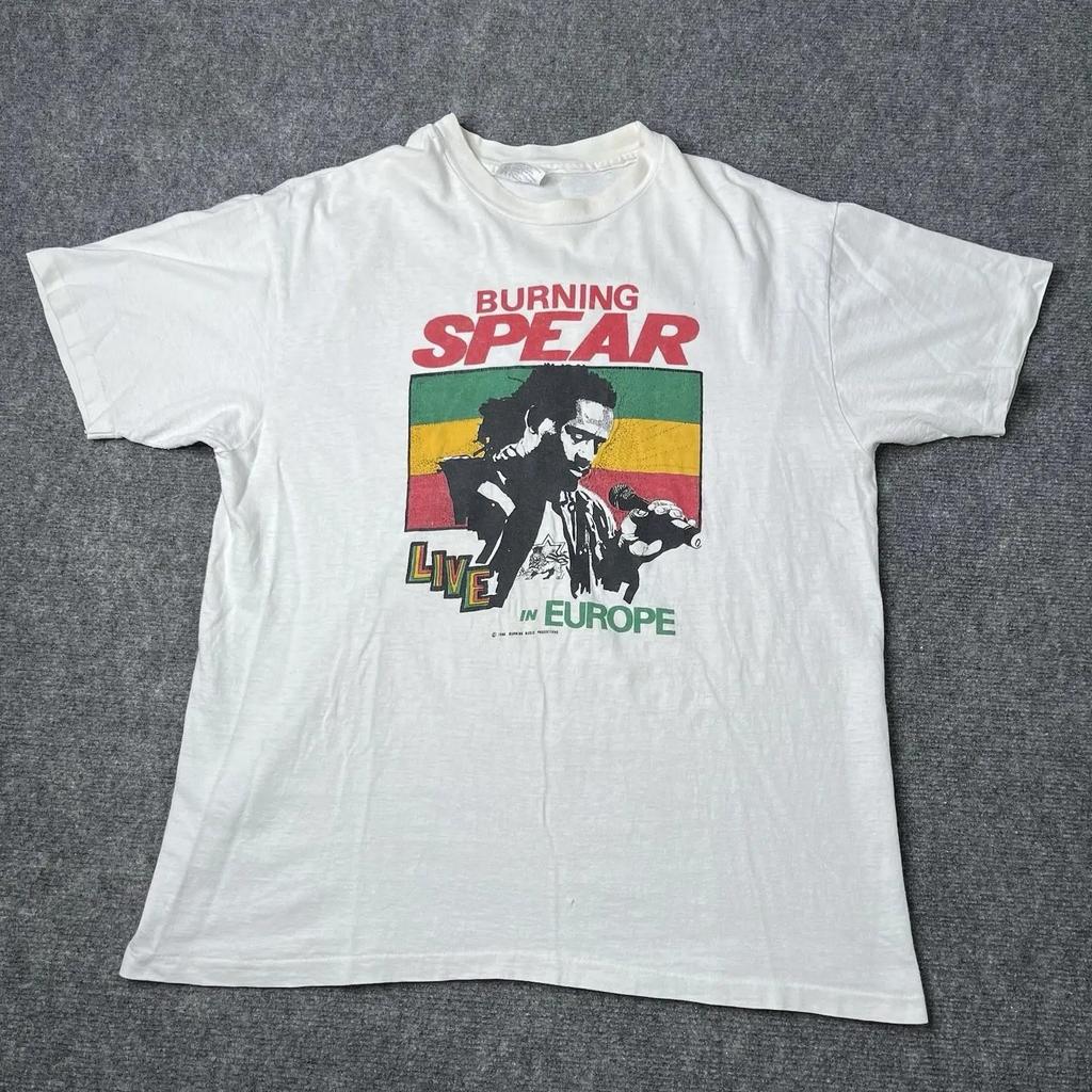 Vtg Burning Spear Live In Europe Tour T shirt side reprint PA vintage Washed graphic fashion Top For Everyday Wear