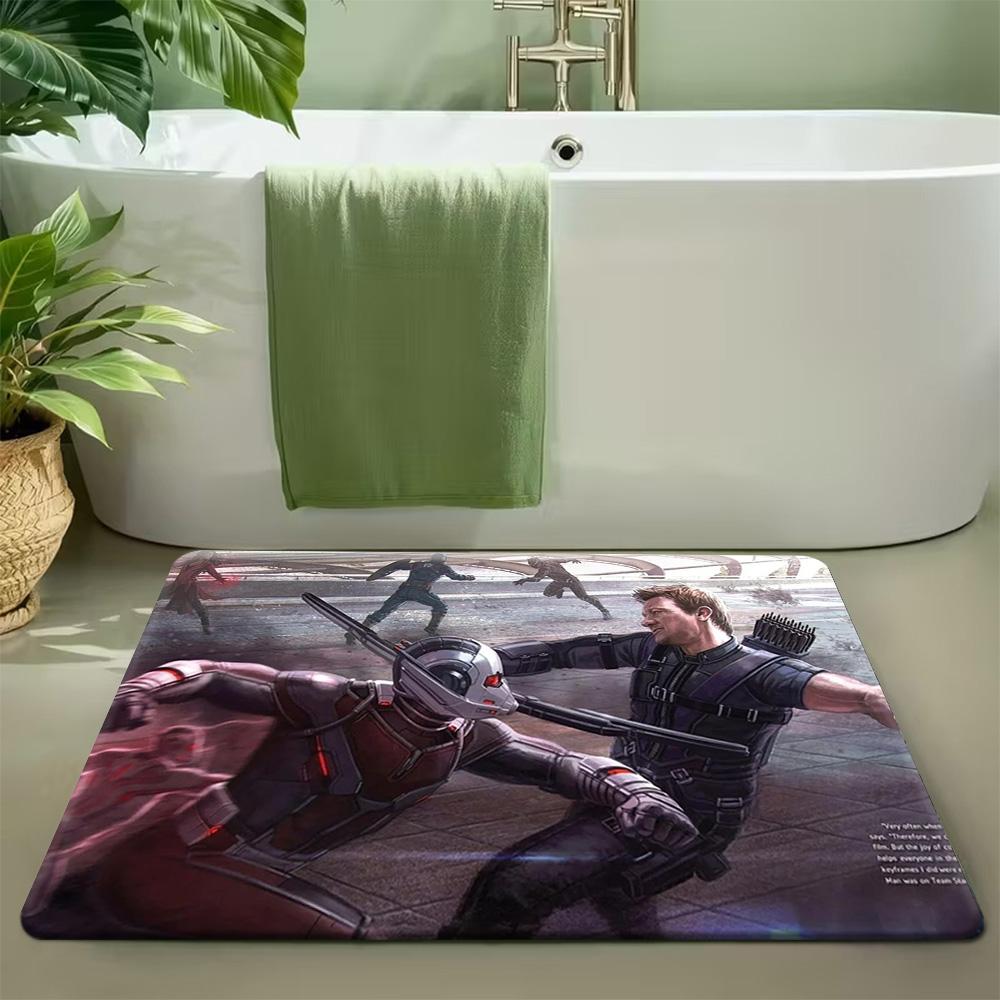 Bath Mat 1pc, Spider for Man Team Up, MARVEL Flannel Rectangular Mat, Bathroom Non-slip Entrance Mat, Fun Door Decoration Mat,