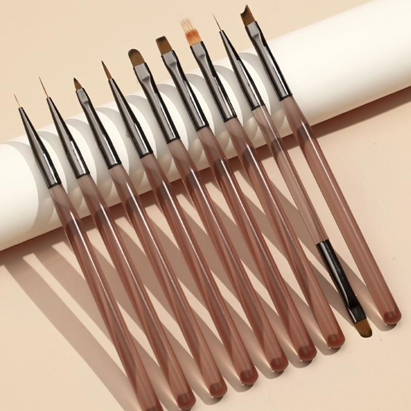 Multipurpose Nail Brush Kit 9Pcs Salon Quality Tools With Soft Nylon Hairs Comfortable Grip for Precise Nail Design