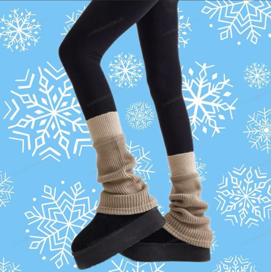 Knitted Socks Contrasting Color Splicing Gray Calf Socks Autumn And Winter Calf Covers With Snow Boots Slimming Socks