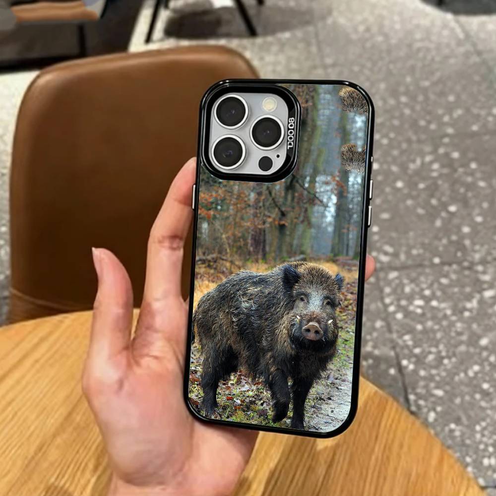 COOL Wild B-Boar Animal   Phone Case For iPhone17,16,15,14,13,12,11 Plus,Pro Max Colored Silver Plated Inside Cover