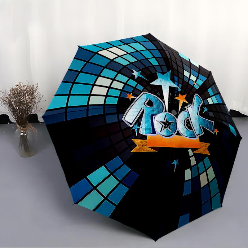 1 PC Automatic Folding Umbrella - Rock Music Pattern, Portable & Foldable Design with 8 Ribs, Christmas Birthday Gifts